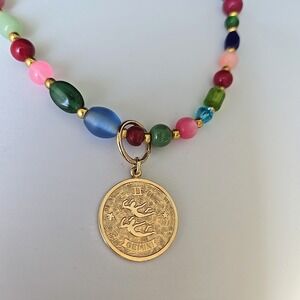 Vtg Sarah Coventry Gemini Zodiac Pendant on Multi-Stone Necklace 16" Upcycled